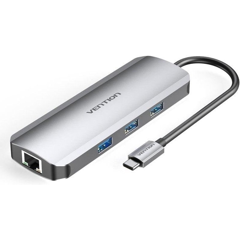 Hub USB-C Vention 6-en-1 Aluminium 4X USB 3.2 HDMI 4K Ethernet RJ45 SD 100W