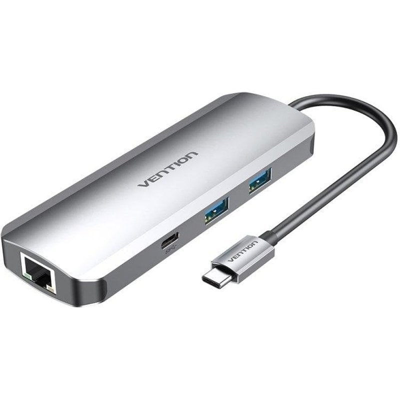 Station d'Accueil Vention USB-C 4K Ultra HD Alu 2XUSB 3.2 2XUSB-C HDMI Ethernet SD