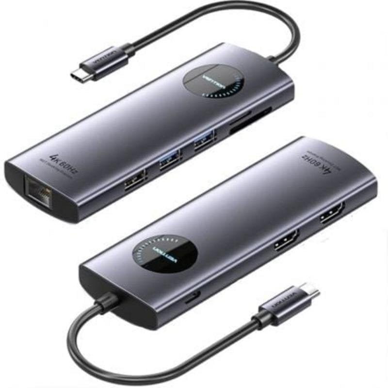 Station d'accueil USB-C Vention TQVHB 2XHDMI 3XUSB RJ45 SD/TF PD 100W Gris