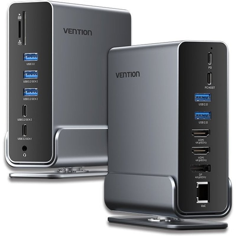 Station d'accueil Vention USB-C 10 Gbit/s 100 W 2 ports HDMI 1 port DP 3 ports USB-A 3 ports