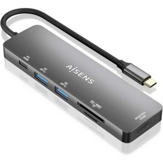 Station d'accueil USB-C AISENS ASUC-6P016-GR HDMI 4K 2XUSB-A Lecteur SD/TF PD 100W 15CM Gris