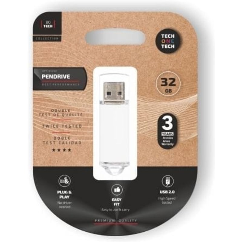tech-one-tech Clé USB 2.0 blanche TECH ONE TECH Basic 32 Go à suspendre