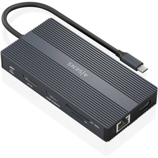 Station d'accueil USB-C AISENS Dock 12 en 1 HDMI DisplayPort RJ45 USB-A/C PD 100W Lecteur