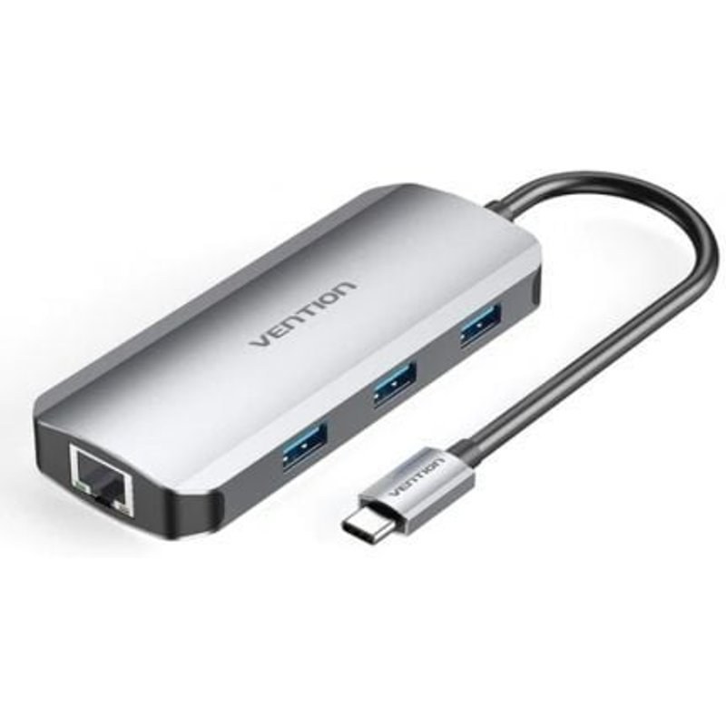 Station d'accueil Vention TOHHB USB-C HDMI 3XUSB 4K 100W PD RJ45 Aluminium Gris
