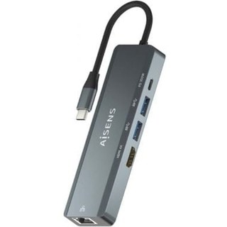 Station d'accueil convertisseur USB-C AISENS 5 en 1 HDMI/RJ45/2XUSB/PD 100 W Aluminium 15 cm