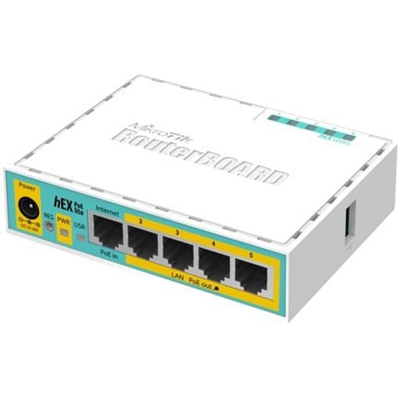 Routeur Ethernet WAN 10/100 Mbps PoE Mikrotik hEX Lite compact blanc