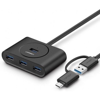 Hub USB Ugreen 40850 4 ports USB 3.0 OTG 5 Gbit/s, protection électrique, noir