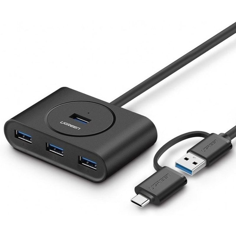 Hub USB Ugreen 40850 4 ports USB 3.0 OTG 5 Gbit/s, protection électrique, noir