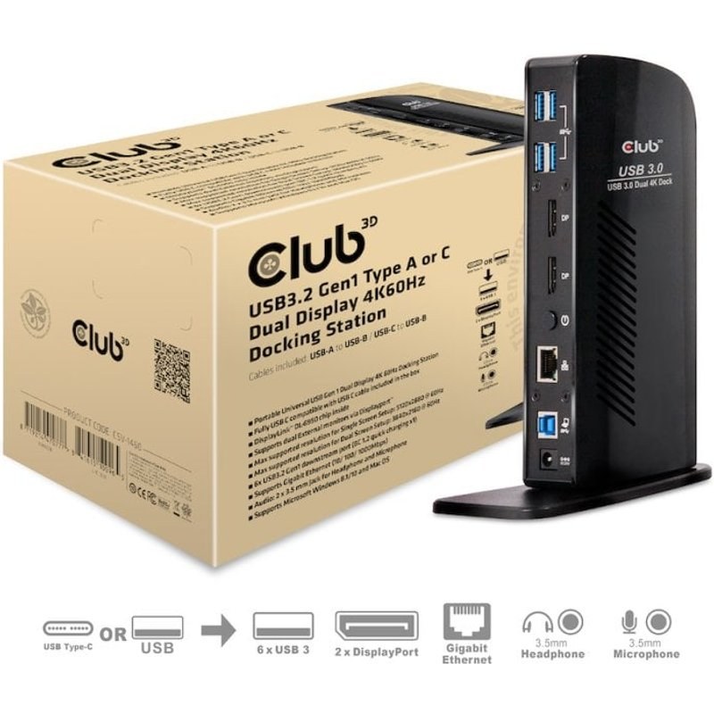 club-3d Station d'accueil Club 3D CSV-1460 double écran 4K 60 Hz USB 3.2 6 ports Noir
