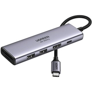 Hub USB-C 6 en 1 Ugreen Gris Argent HDMI 4K60 Hz 2XUSB-A SD TF PD 100 W Compact