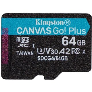 Carte microSD Kingston Canvas Go Plus 64 Go UHS-I U3 200 Mo/s A2 Noir, Turquoise