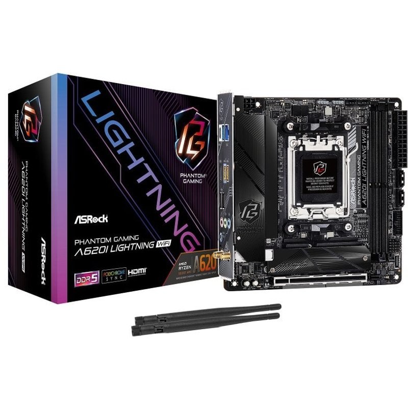 Carte mère ASRock A620I Lightning Wi-Fi AM5 Mini ITX DDR5 PCIe 4.0 2,5 GbE Wi-Fi 6E