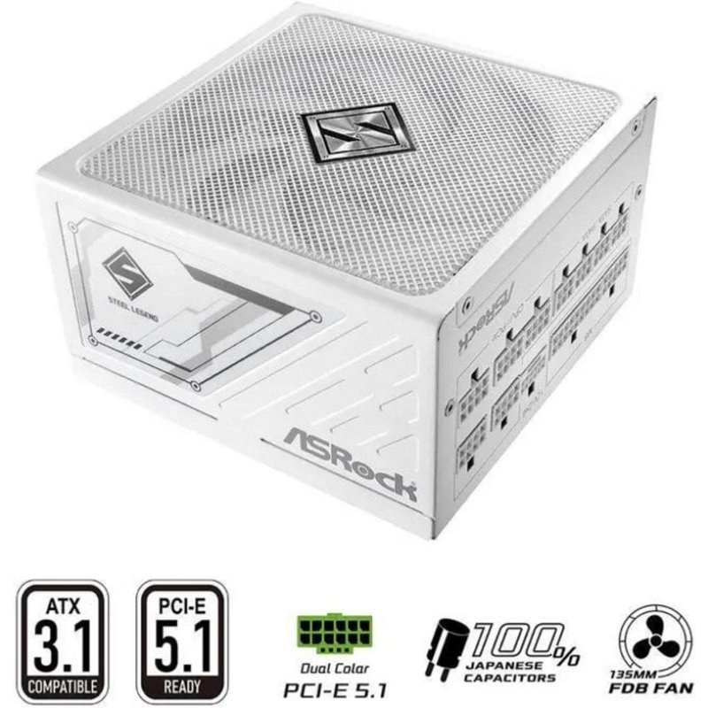 Alimentation Asrock 850 W 80 PLUS Gold Steel Legend White avec protections avancées