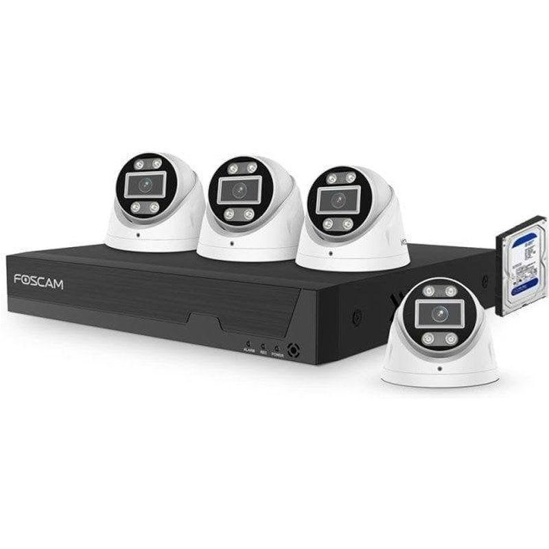 Kit de vidéosurveillance Foscam FNA108E-T4-2T 8MP PoE 4 caméras HDD 2 To IP66 alarme 110 dB