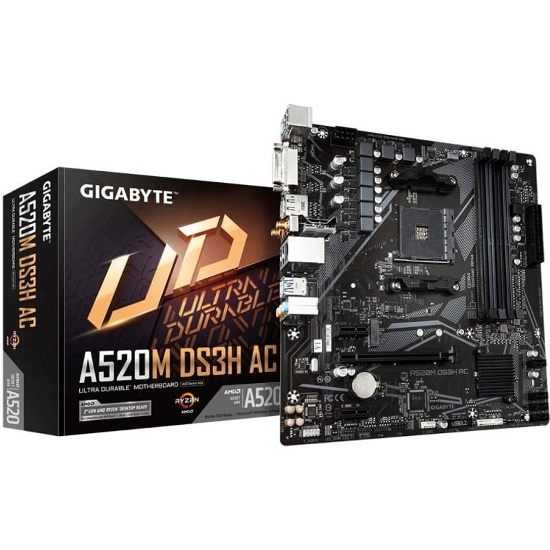 Carte mère Gigabyte A520 Micro-ATX AM4 A520M DS3H AC Wi-Fi 5 DDR4 PCIe M.2