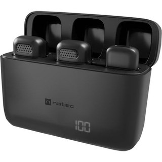 Microphone cravate sans fil Natec 48 kHz avec réduction du bruit et étui de transport