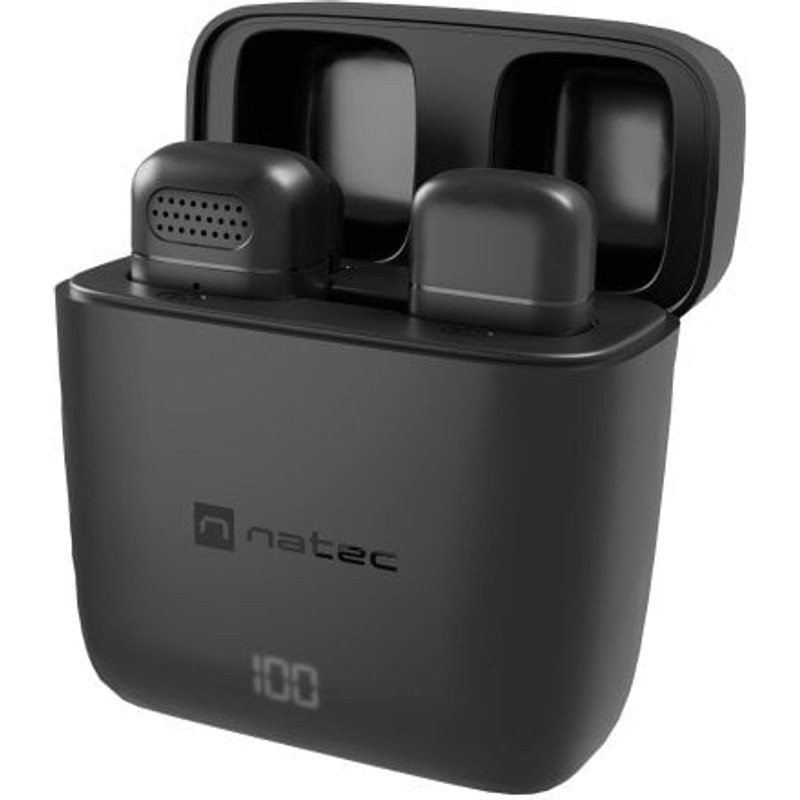 Microphone cravate sans fil NATEC Hopper avec réduction du bruit et étui de transport