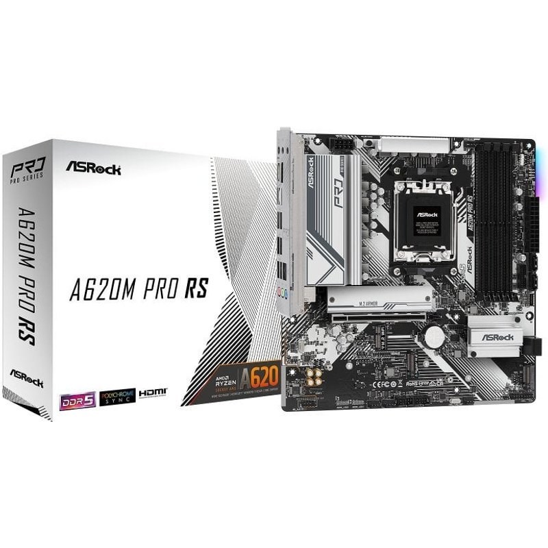 Carte mère Asrock A620 AMD AM5 Micro ATX A620M Pro RS Wi-Fi DDR5 192 Go 3XM.2 Wi-Fi 6E 2.5G