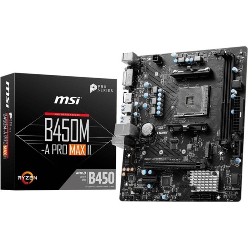 Carte mère MSI B450 B450M-A PRO MAX II AM4 Micro-ATX M.2 DDR4 64 Go USB 4K