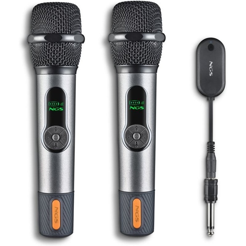 Microphone dynamique sans fil NGS 2,4 GHz avec écran, batterie et double récepteur