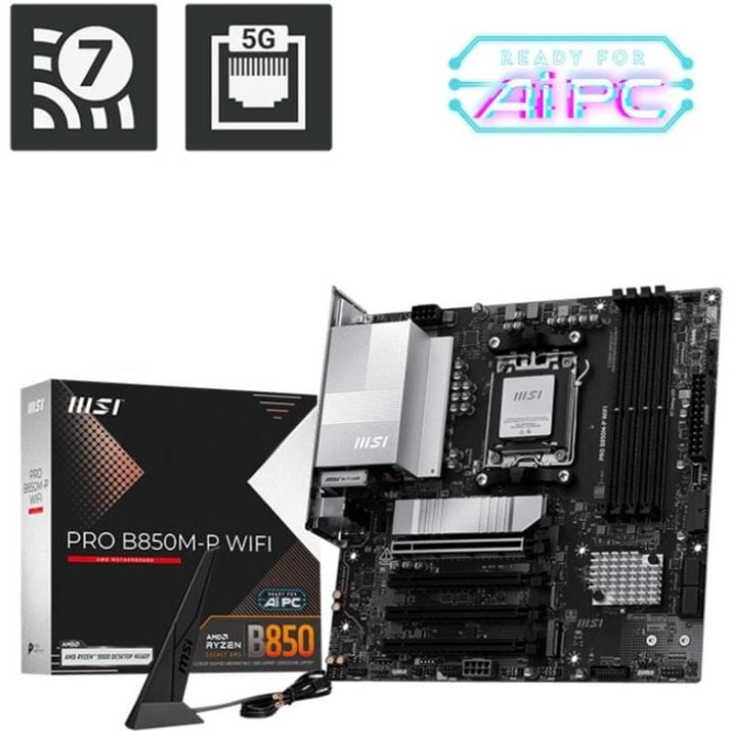 Carte mère MSI PRO B850M-P Wi-Fi AMD B850 Socket AM5 DDR5 micro ATX Wi-Fi 7 RAID RGB