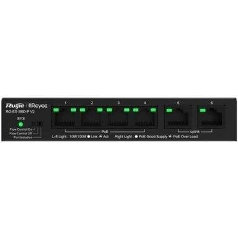 Switch Ruijie RG-ES106D-P V2 6 Ports Fast Ethernet PoE Haute Fiabilité Non Géré