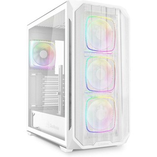 Boîtier PC Sharkoon AK5M RGB blanc avec panneau en maille de verre et 4 ventilateurs PWM, ATX