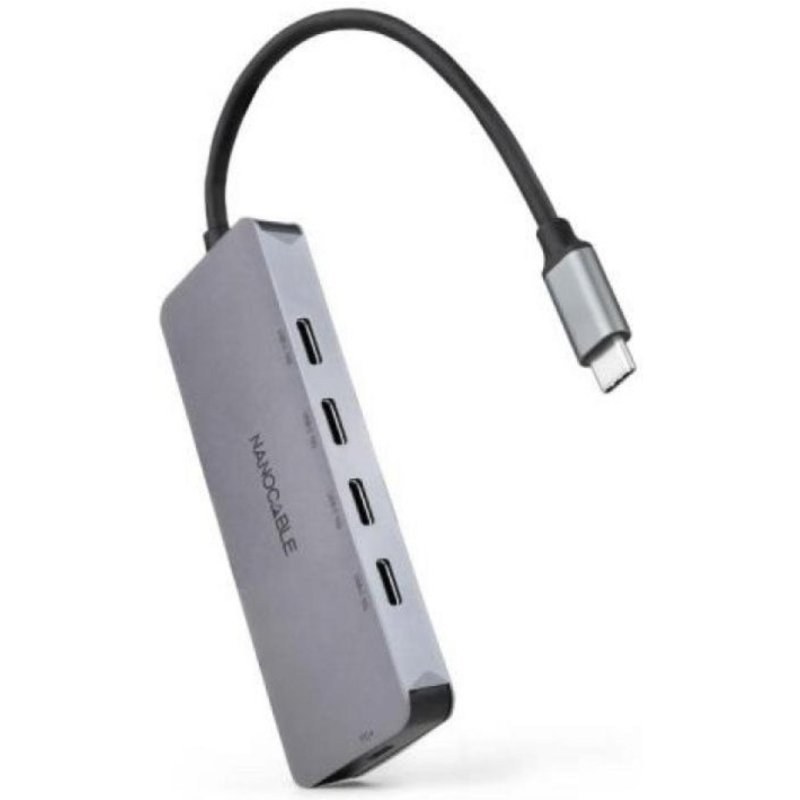 Hub USB-C Nanocable 10.16.4505 4XUSB-C/1XUSB-C PD 100W/Aluminium 10CM/Gris