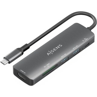 Dock USB-C AISENS ASUC-5P011-GR 6 en 1 HDMI, 2XUSB-A, 1XUSB-C PD 100W, SD, MicroSD
