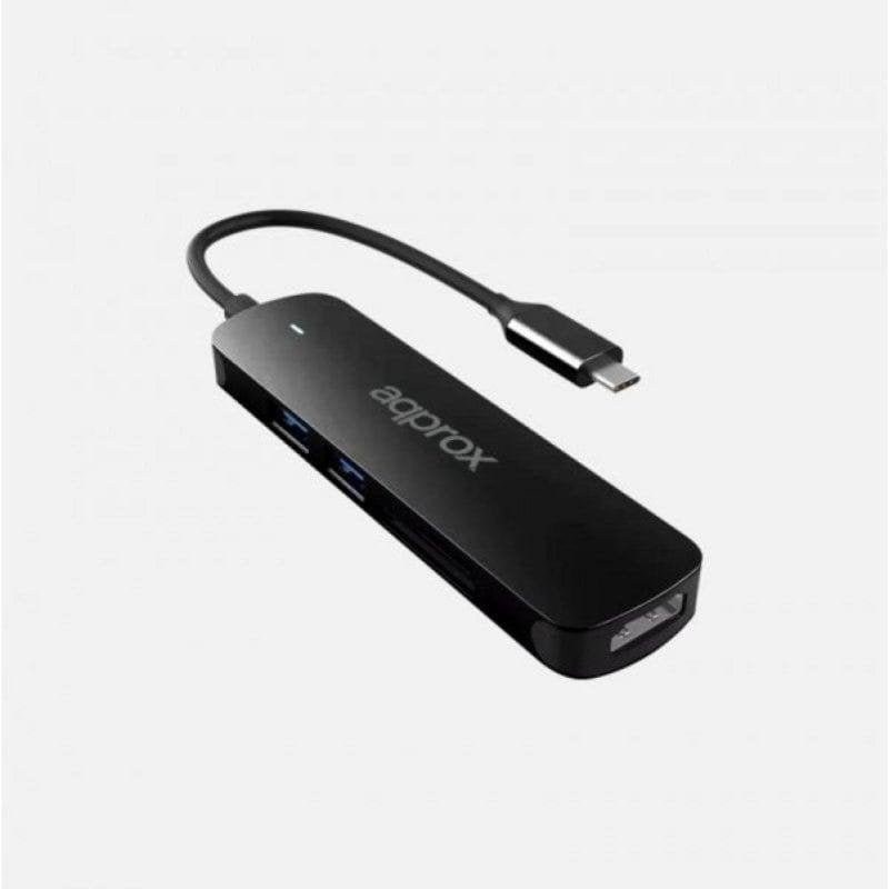 Hub USB Type-C Approx APPC45 5-en-1 HDMI 4K/30 Hz 2X USB 3.0 Lecteur SD/Micro SD Noir
