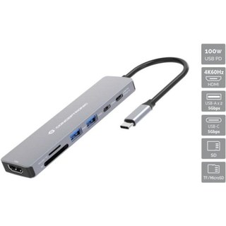 Conceptronic DONN28G Hub USB 3.2 Gen 1 Type-C avec 100 W, 2 USB-A, 3 USB-C, Gris