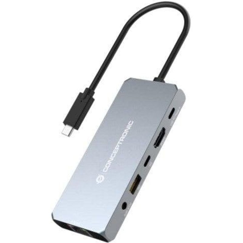 Dock USB-C Conceptronic DONN22G 8K HDMI 2.1 2XUSB-C 100W Ethernet RJ45 Gris