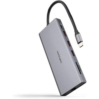 Hub USB-C Nanocable 12 en 1 - Alimentation 100W, 2XHDMI 4K, 3XUSB-A 3.2, Aluminio, Gris