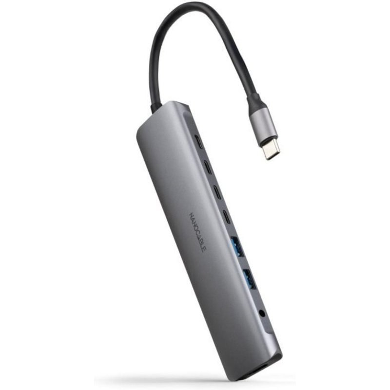 Hub USB-C Nanocable 8 en 1 avec HDMI 4K/USB-A/USB-C/Audio Jack