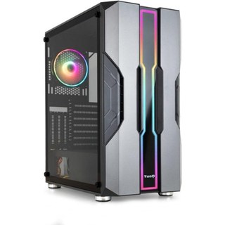 tooq Nightcity Caja Semitorre Gaming ARGB, Acero, Vidrio Templado, Negro, Plata