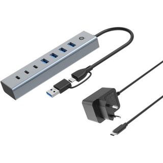 HUB USB Conceptronic HUBBIES20GP USB 3.2 Gen 1 Type-C et Type-A 5000 Mbit/s Aluminium Gris