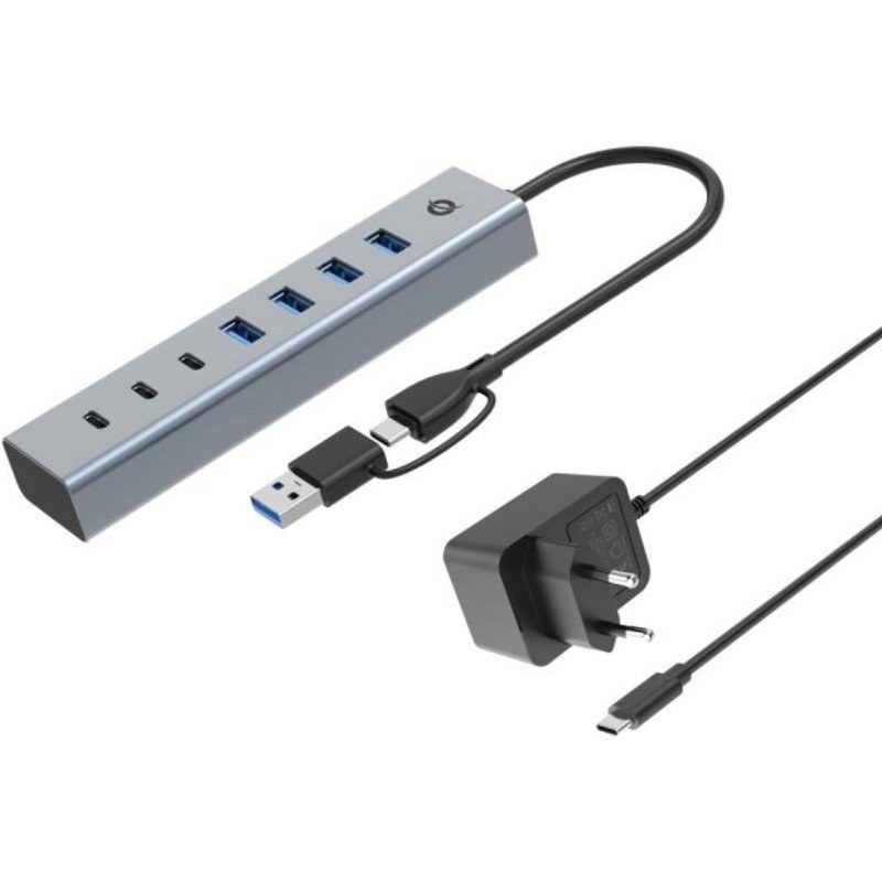 HUB USB Conceptronic HUBBIES20GP USB 3.2 Gen 1 Type-C et Type-A 5000 Mbit/s Aluminium Gris