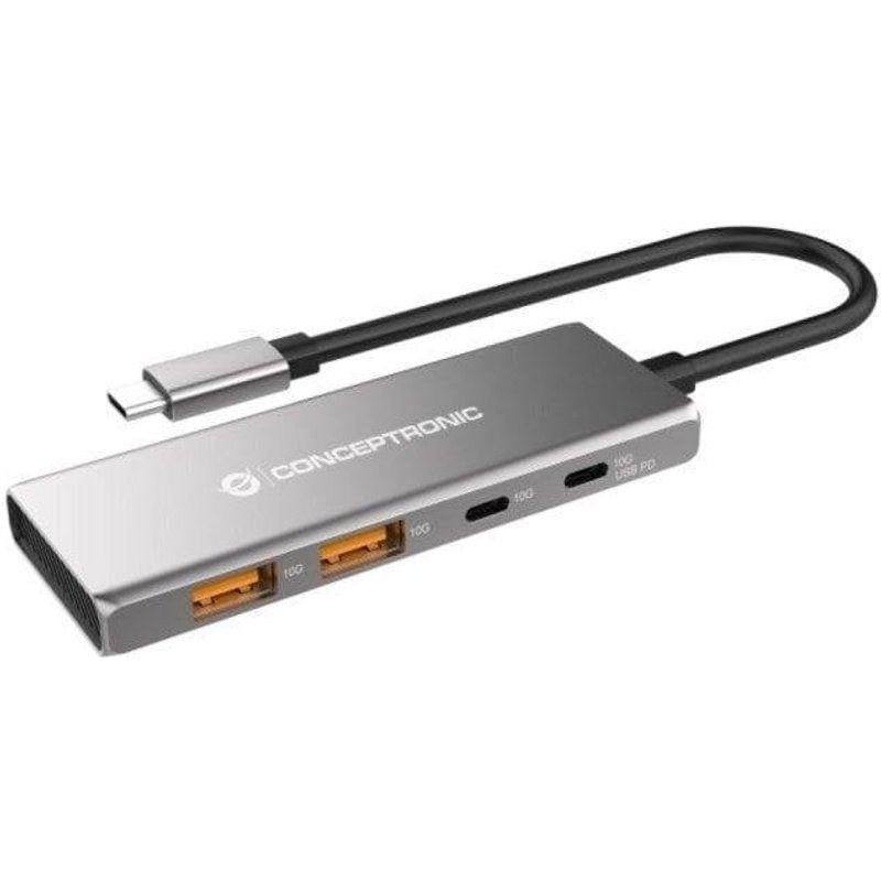 Hub USB Conceptronic HUBBIES15G 4 Ports USB 3.2 Gen 2 Type-C/Type-A Alu 100W Gris