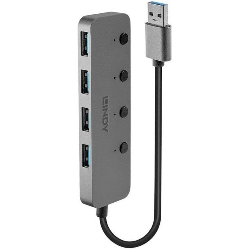 Hub USB Lindy 43309 4 Ports USB 3.2 Gen 1 Alu ABS Gris 5GBPS