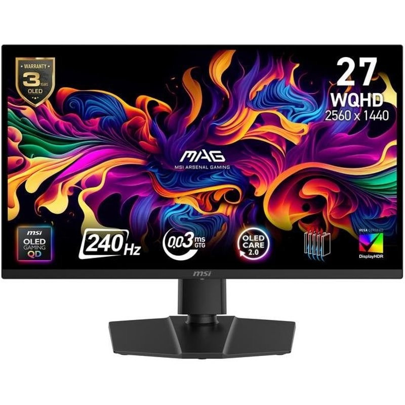 Écran PC MSI MAG 271QP QD-OLED X24 26.5" Wide Quad HD 240 Hz QD-OLED HDR400 0,03MS