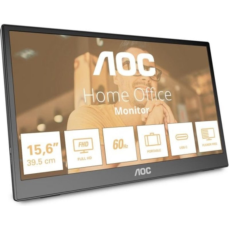 Moniteur AOC 15,6" Full HD 60 Hz IPS Autopivot USB-C Flicker Free Portable