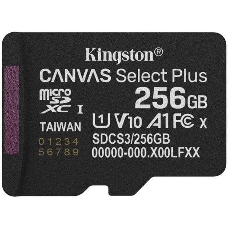 Carte microSD Kingston Canvas Select Plus 256 Go UHS-I A1 150MB/s V30 Classe 10 Noir