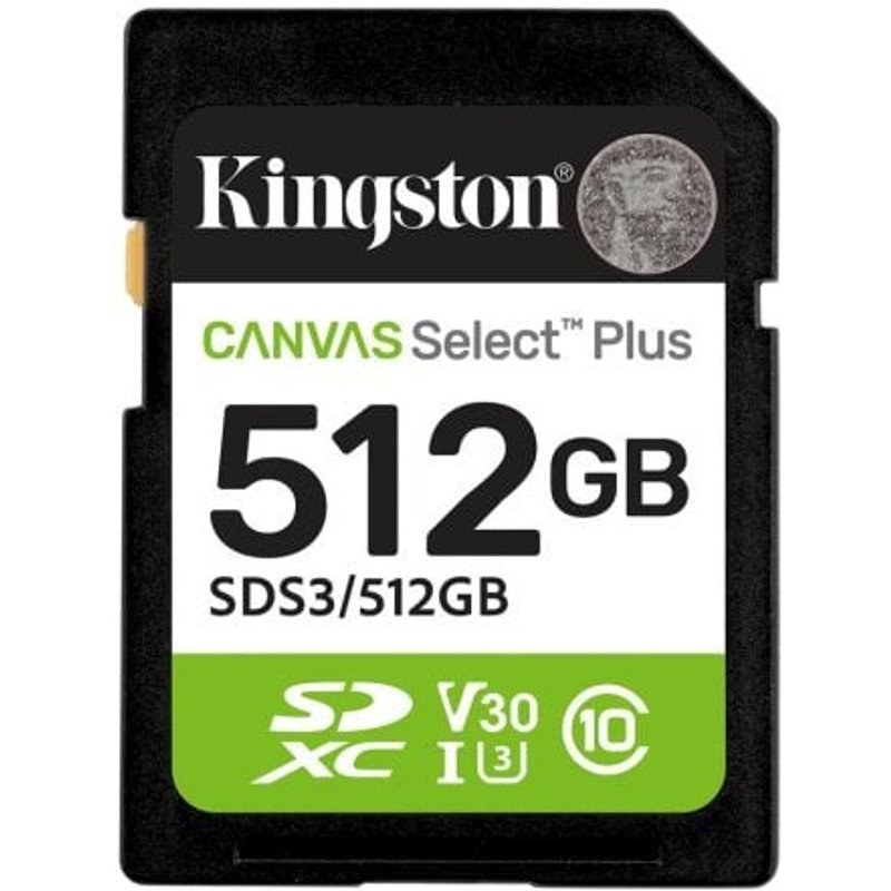 Carte mémoire Kingston SDXC Canvas Select Plus 512 Go 150MB/s UHS-I U3 V30 Classe 10
