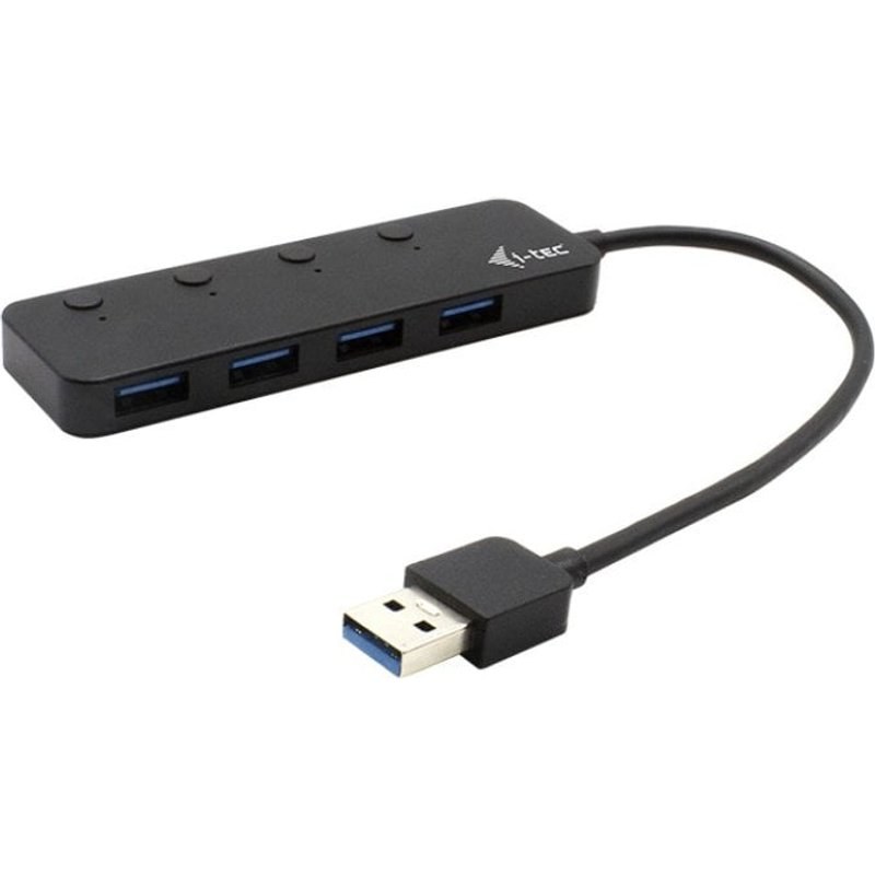 Hub USB QUO I-Tec 4 Puertos USB 3.2 Gen 1 5 Gbps Metal Interruptores LED Negro