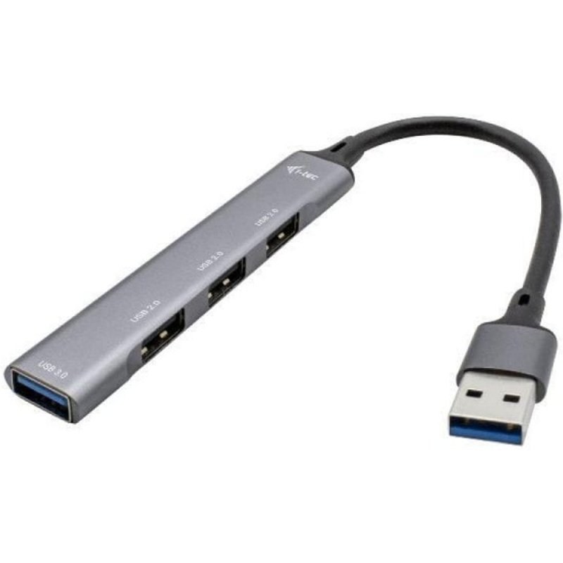 Hub USB i-tec Metal 4 Puertos 1X USB 3.0 + 3X USB 2.0 Autoalimentado Gris Carcasa Metálica