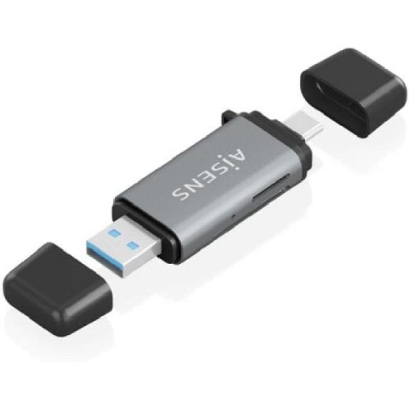 Lector de Tarjetas Aisens ASCR-2AC11-GR SD MicroSD MMC RS-MMC USB-A USB-C Gris