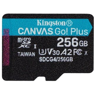 Carte MicroSD Kingston Canvas Go Plus 256 Go UHS-I V30 A2 200 Mo/s Noir Turquoise