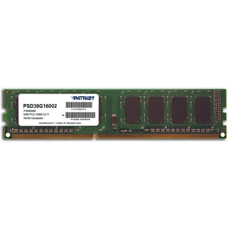 Mémoire RAM Patriot Signature Line PSD38G16002 8 Go 1X8GB DDR3 1600 MHz CL11 Unbuffered DIMM