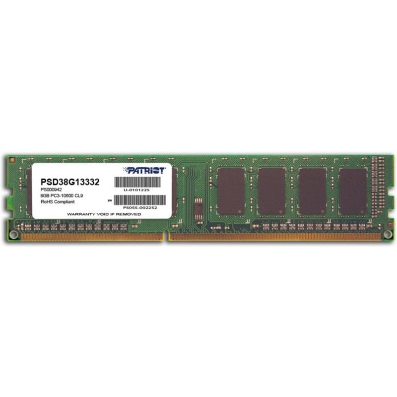 Mémoire RAM Patriot PC3-10600 8 Go 1X8GB DDR3 1333 MHz CL9 Non-ECC Unbuffered DIMM