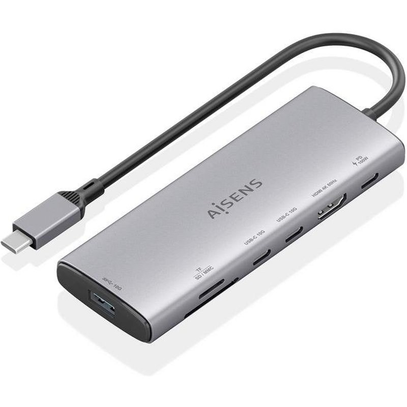 Station d'accueil USB-C Aisens ASUC-7P031-GR HDMI 4K 10GBPS PD 100W aluminium